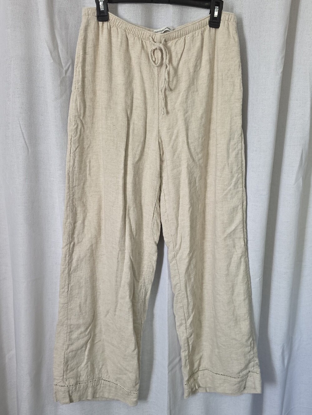 Abercrombie & Fitch Gemma Linen Wide Leg Pull-On Pants Beige M L Long